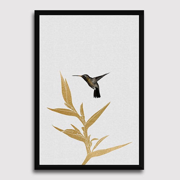 600x600-Frame-no-matte-hitam-Hummingbird-_-Flower-II