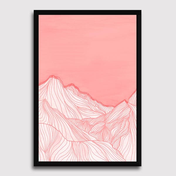 600x600-Frame-no-matte-hitam-Lines-in-the-Mountain-Pink