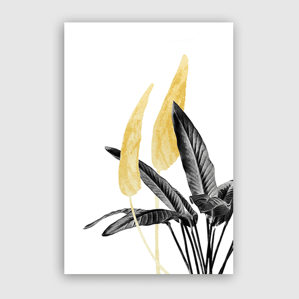 Bird-of-Paradise-Plant-Black-White-and-Gold-01-amini-art-print-no-mate