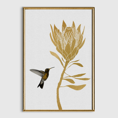 OraraStudio-Hummingbird-Flower-I-40x60-No-Matte-Gold-Stainless-BG